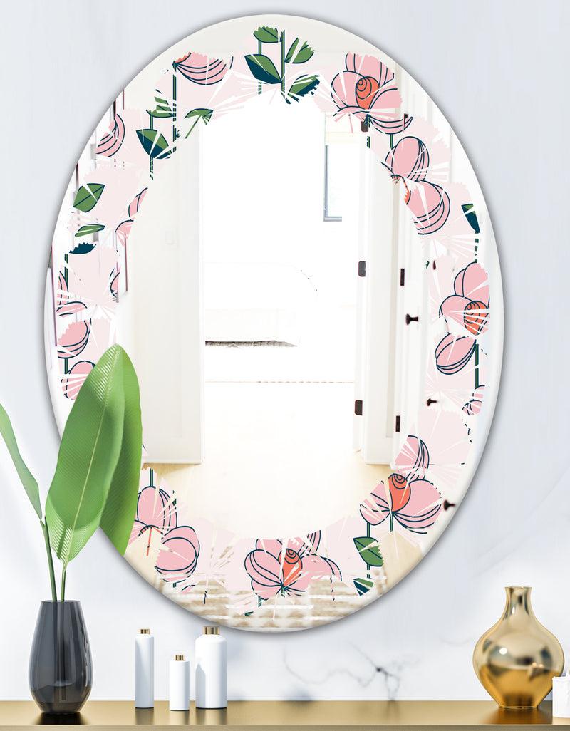 DesignQ Floral Botanical Retro XII - Cottage Round Or Oval Wall Mirror - Leaves