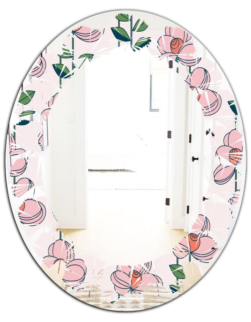 DesignQ Floral Botanical Retro XII - Cottage Round Or Oval Wall Mirror - Leaves