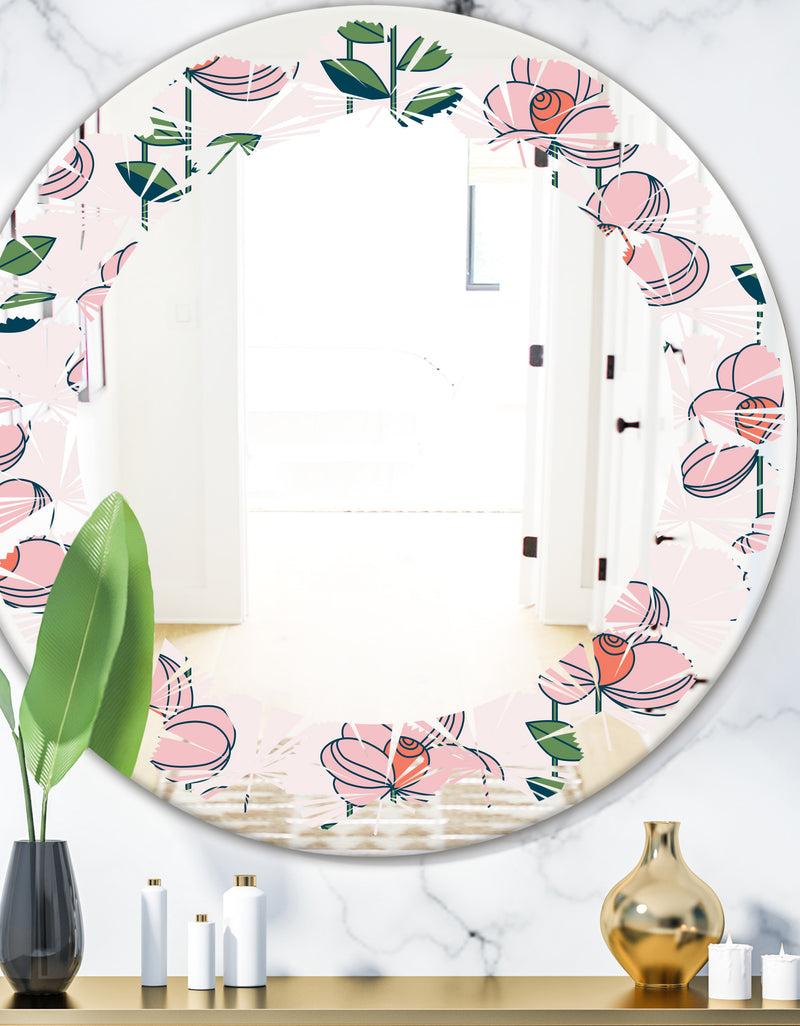 DesignQ Floral Botanical Retro XII - Cottage Round or Oval Wall Mirror - Leaves