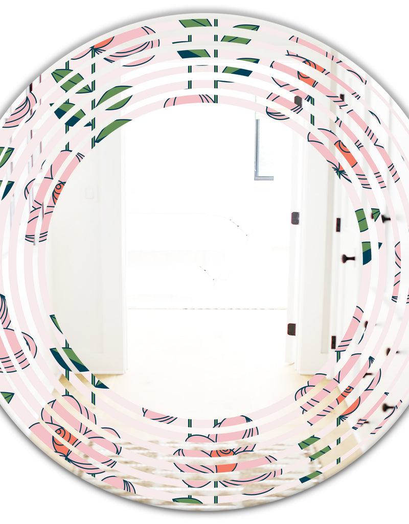 DesignQ Floral Botanical Retro XII - Cottage Round Or Oval Wall Mirror - Wave