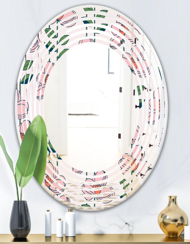 DesignQ Floral Botanical Retro XII - Cottage Round Or Oval Wall Mirror - Wave