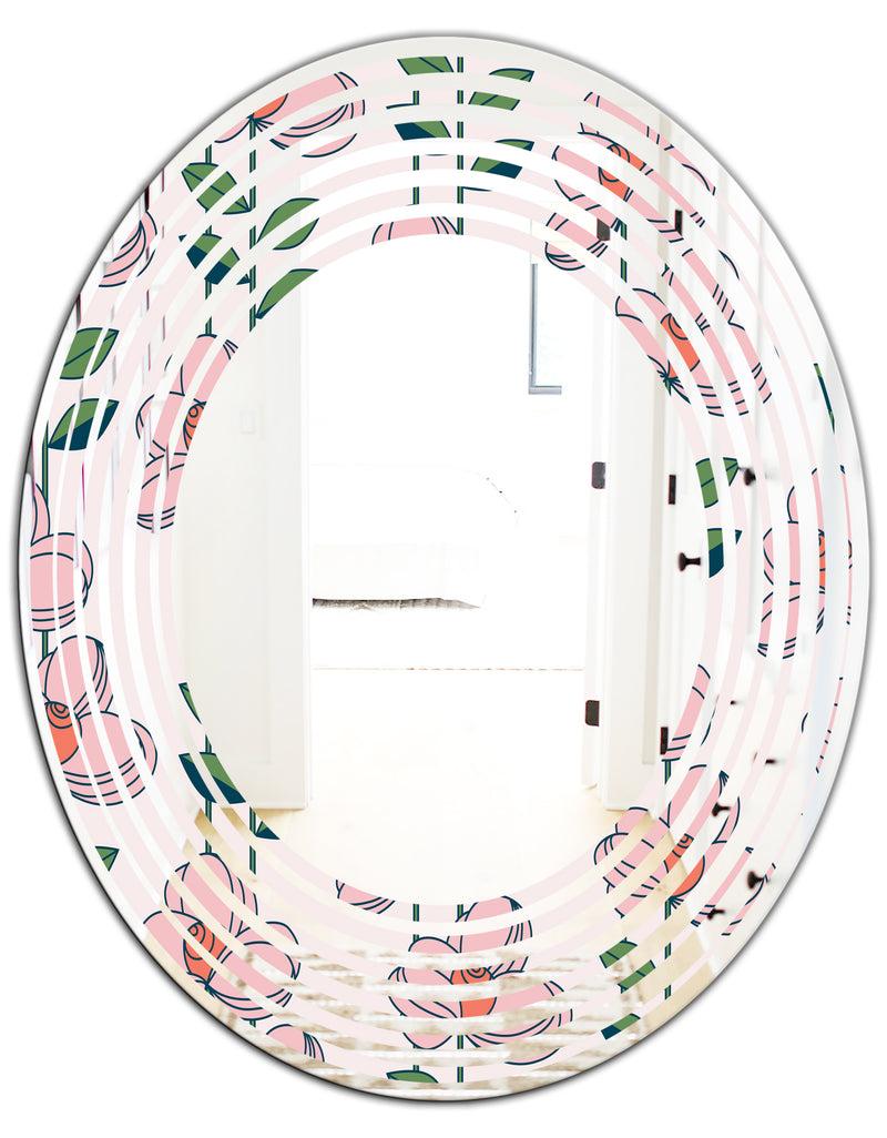DesignQ Floral Botanical Retro XII - Cottage Round Or Oval Wall Mirror - Wave