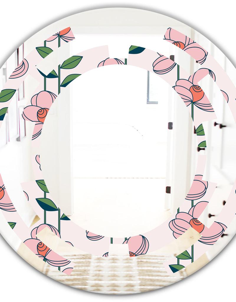 DesignQ Floral Botanical Retro XII - Cottage Round Or Oval Wall Mirror - Space