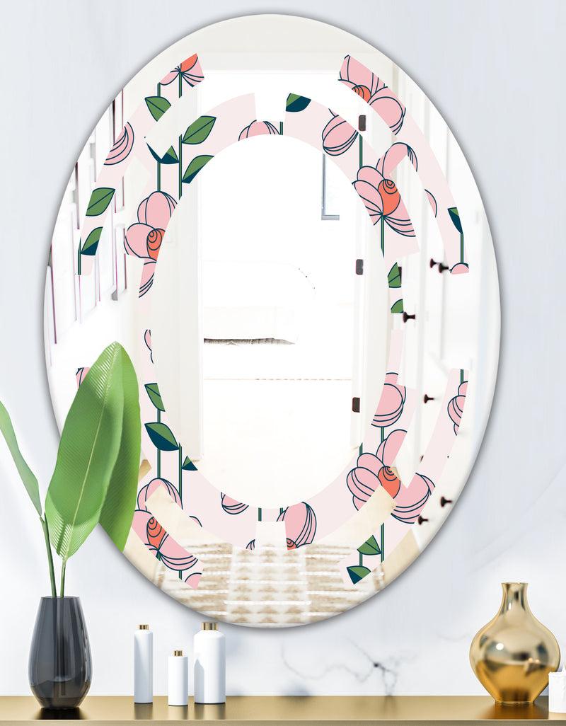 DesignQ Floral Botanical Retro XII - Cottage Round Or Oval Wall Mirror - Space