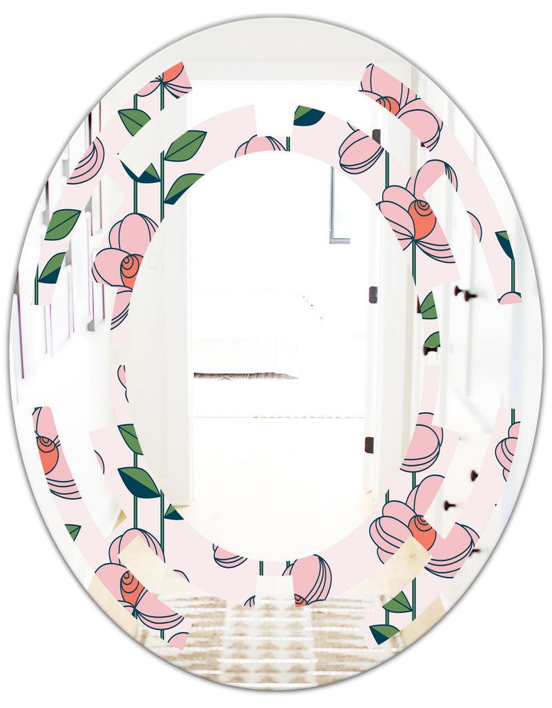 DesignQ Floral Botanical Retro XII - Cottage Round Or Oval Wall Mirror - Space