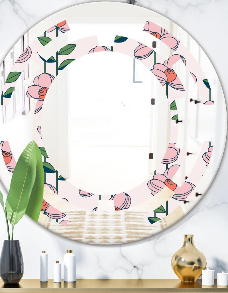 DesignQ Floral Botanical Retro XII - Cottage Round or Oval Wall Mirror - Space
