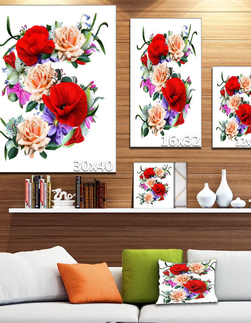 DesignQ Floral Figure With Variety Of Flowers - Floral Canvas Artwork Print