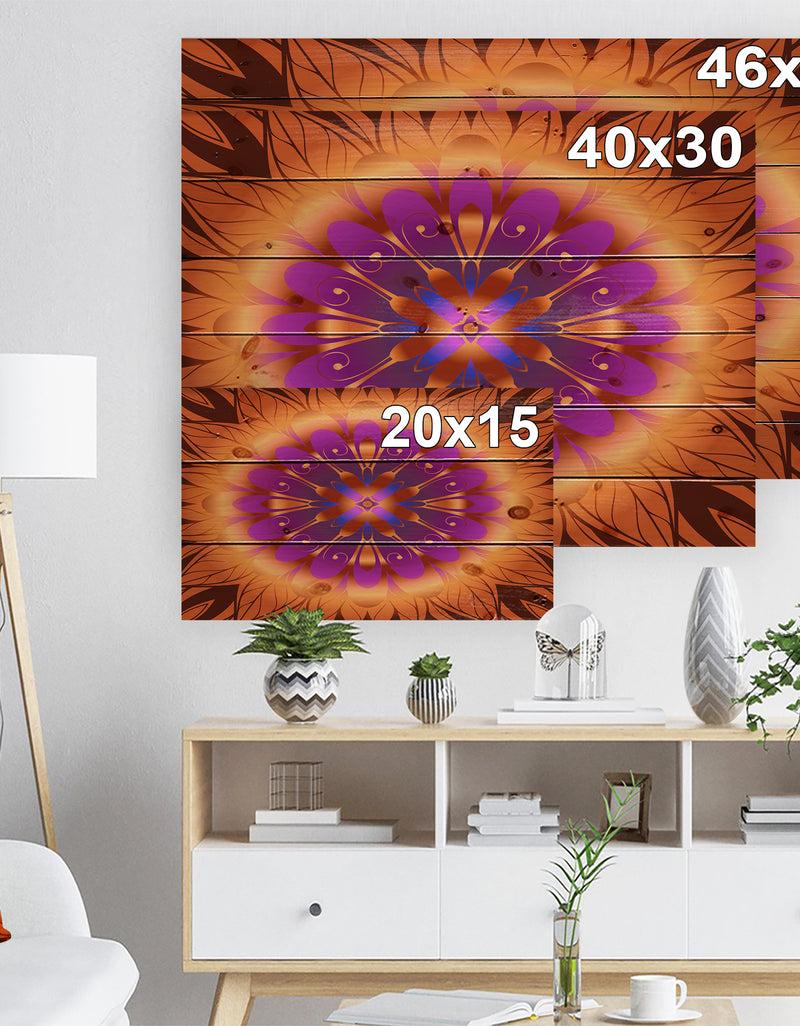 DesignQ Floral Infinity Design In Orange - Floral Print On Natural Pine Wood