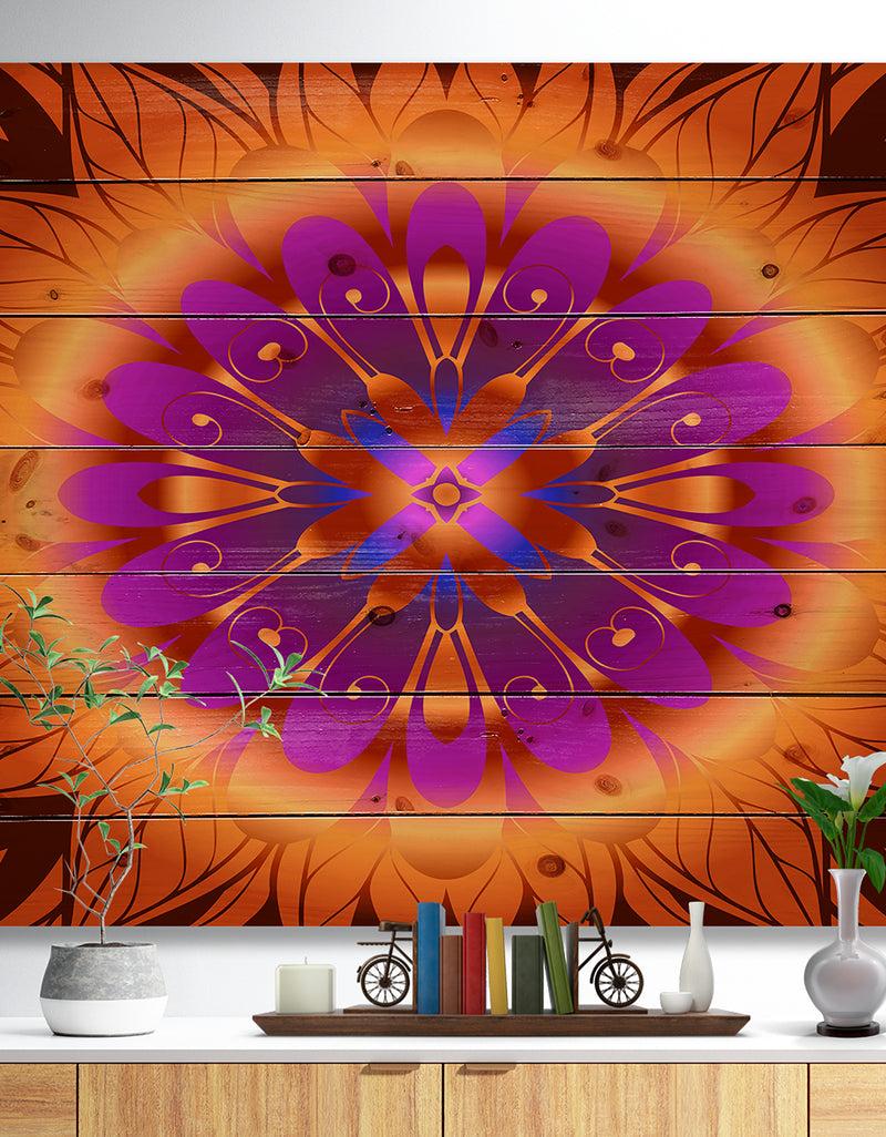 DesignQ Floral Infinity Design in Orange - Floral Print on Natural Pine Wood