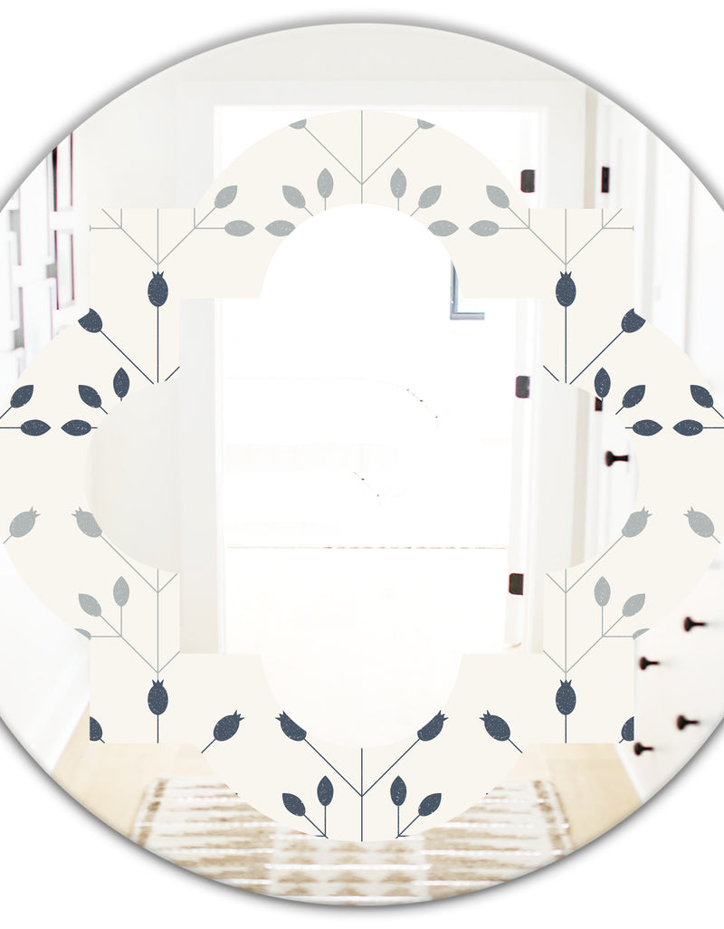 DesignQ Floral Retro Botanical Pattern I - Cottage Round Or Oval Wall Mirror - Quatrefoil