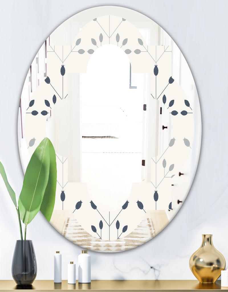 DesignQ Floral Retro Botanical Pattern I - Cottage Round Or Oval Wall Mirror - Quatrefoil