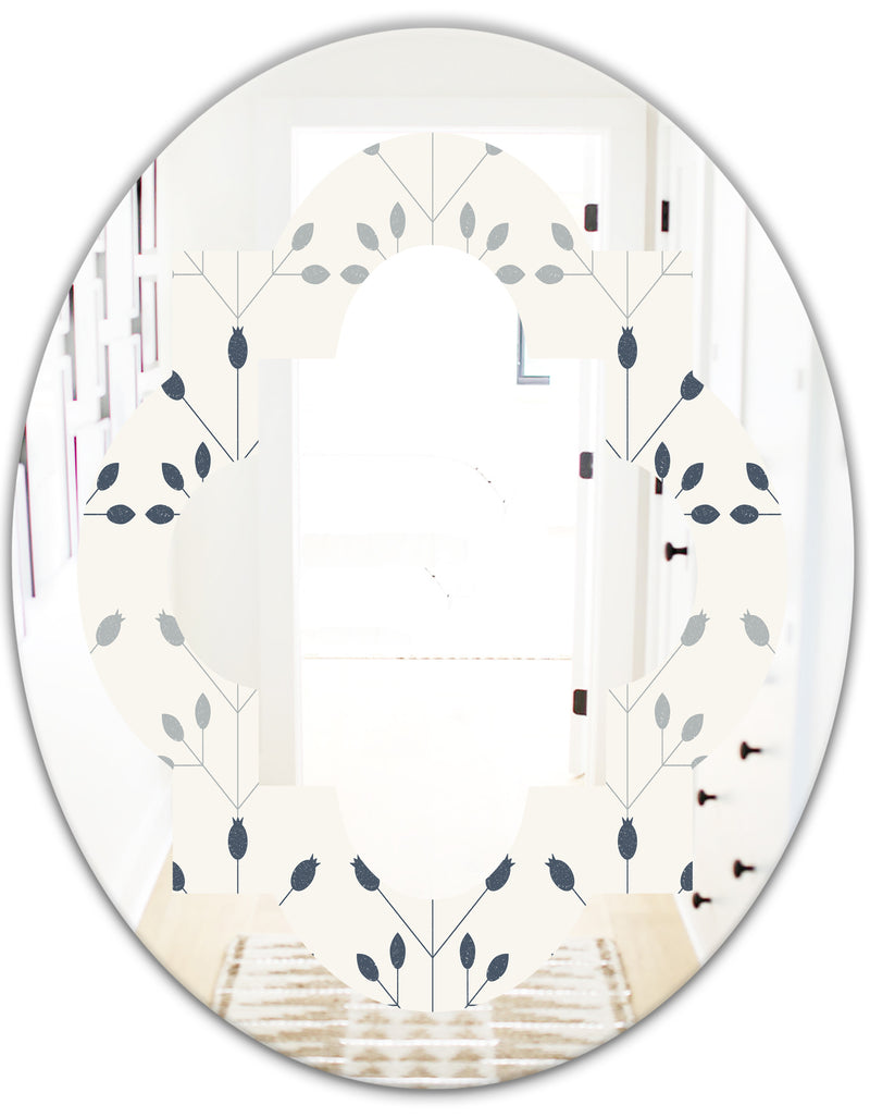 DesignQ Floral Retro Botanical Pattern I - Cottage Round Or Oval Wall Mirror - Quatrefoil