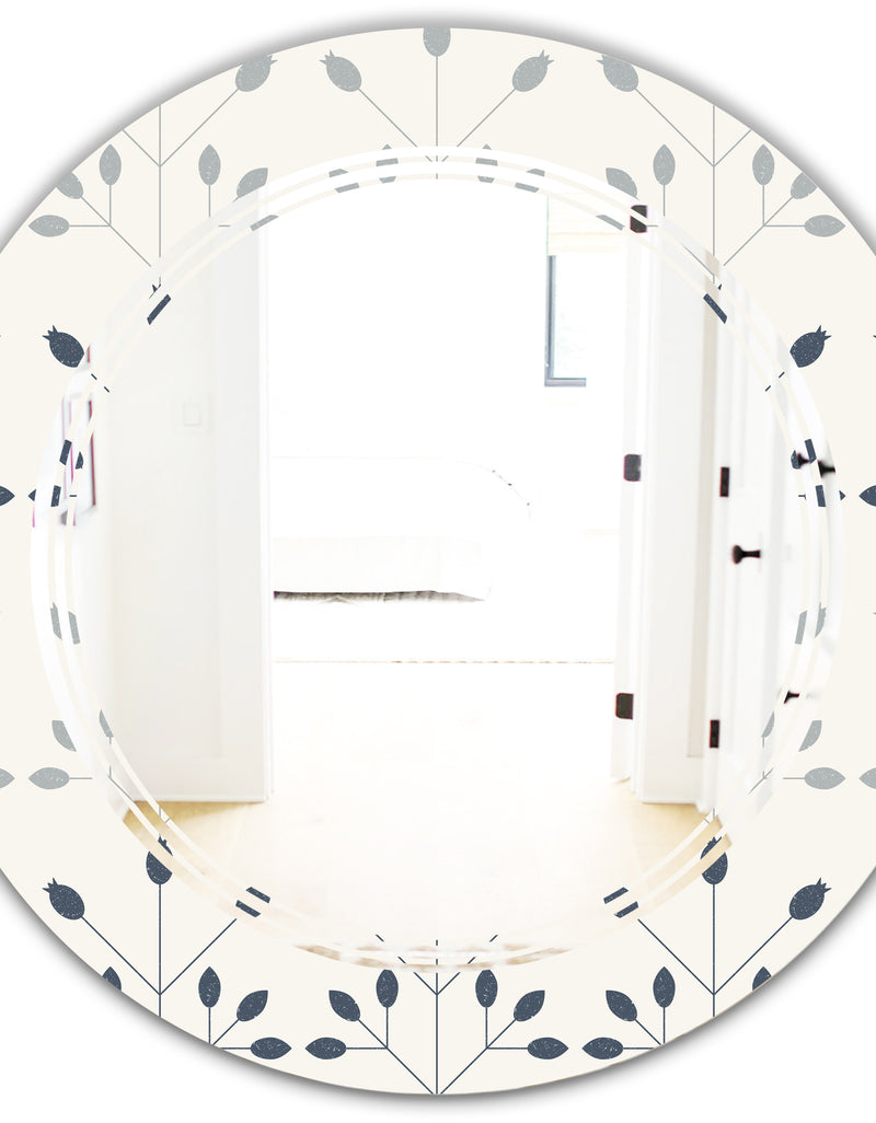 DesignQ Floral Retro Botanical Pattern I - Cottage Round Or Oval Wall Mirror - Triple C