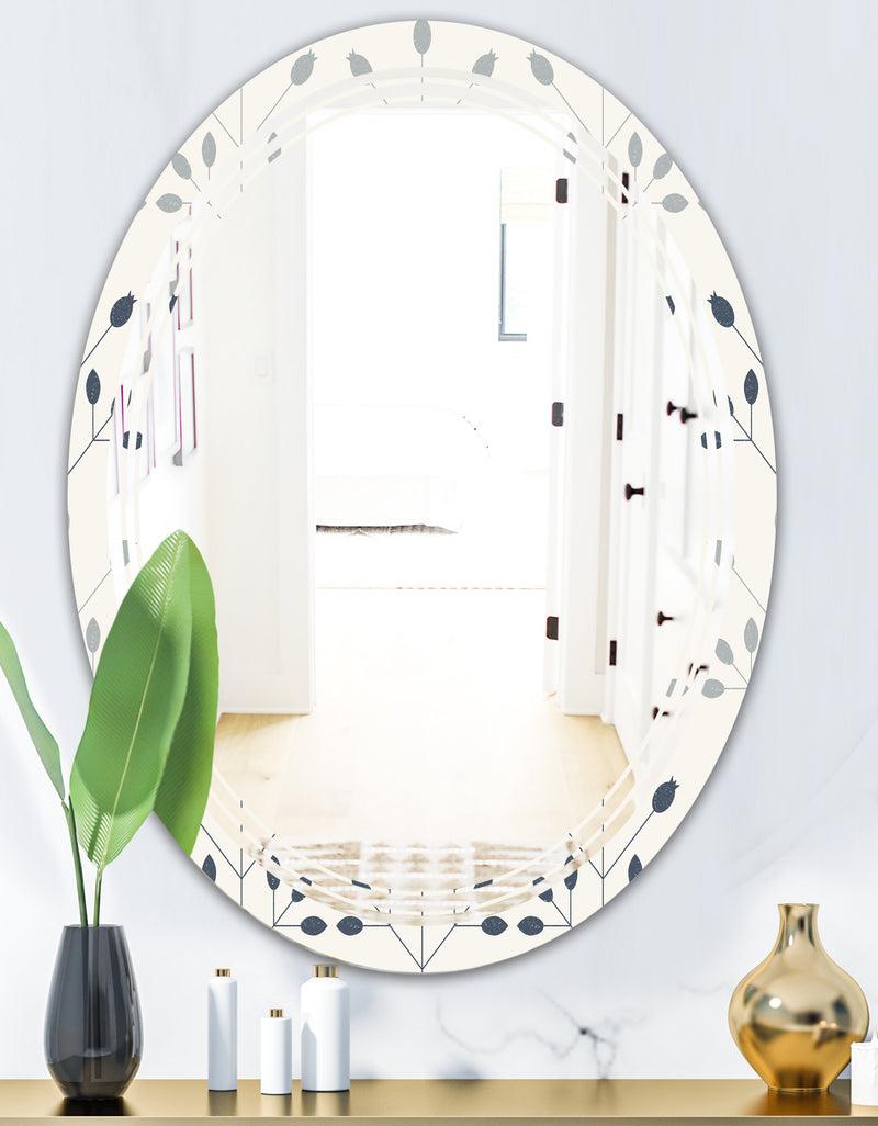DesignQ Floral Retro Botanical Pattern I - Cottage Round Or Oval Wall Mirror - Triple C