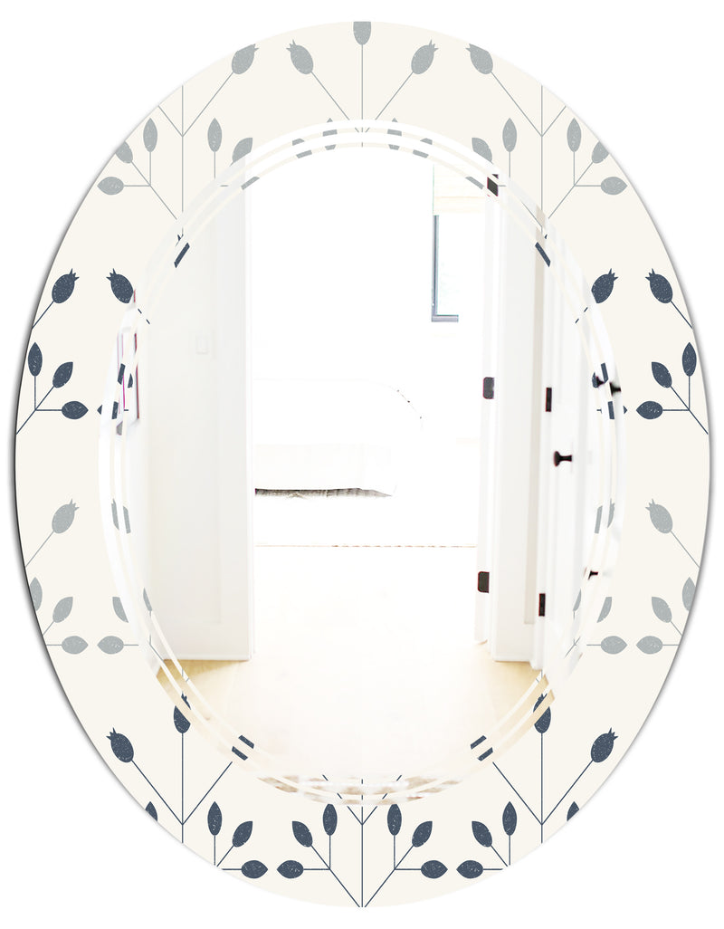 DesignQ Floral Retro Botanical Pattern I - Cottage Round Or Oval Wall Mirror - Triple C