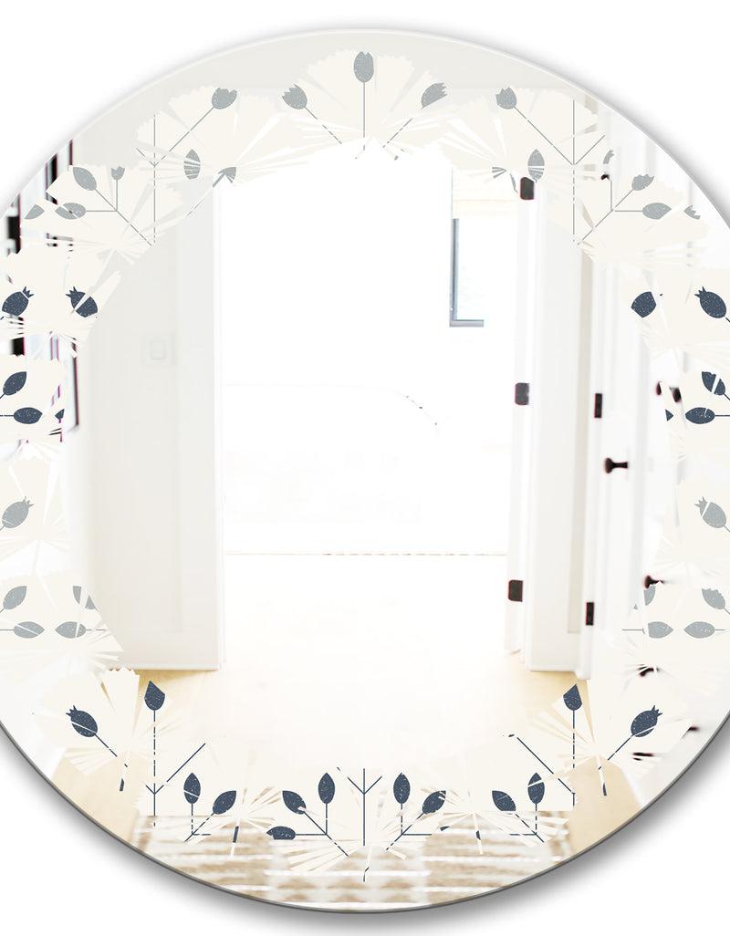 DesignQ Floral Retro Botanical Pattern I - Cottage Round Or Oval Wall Mirror - Leaves