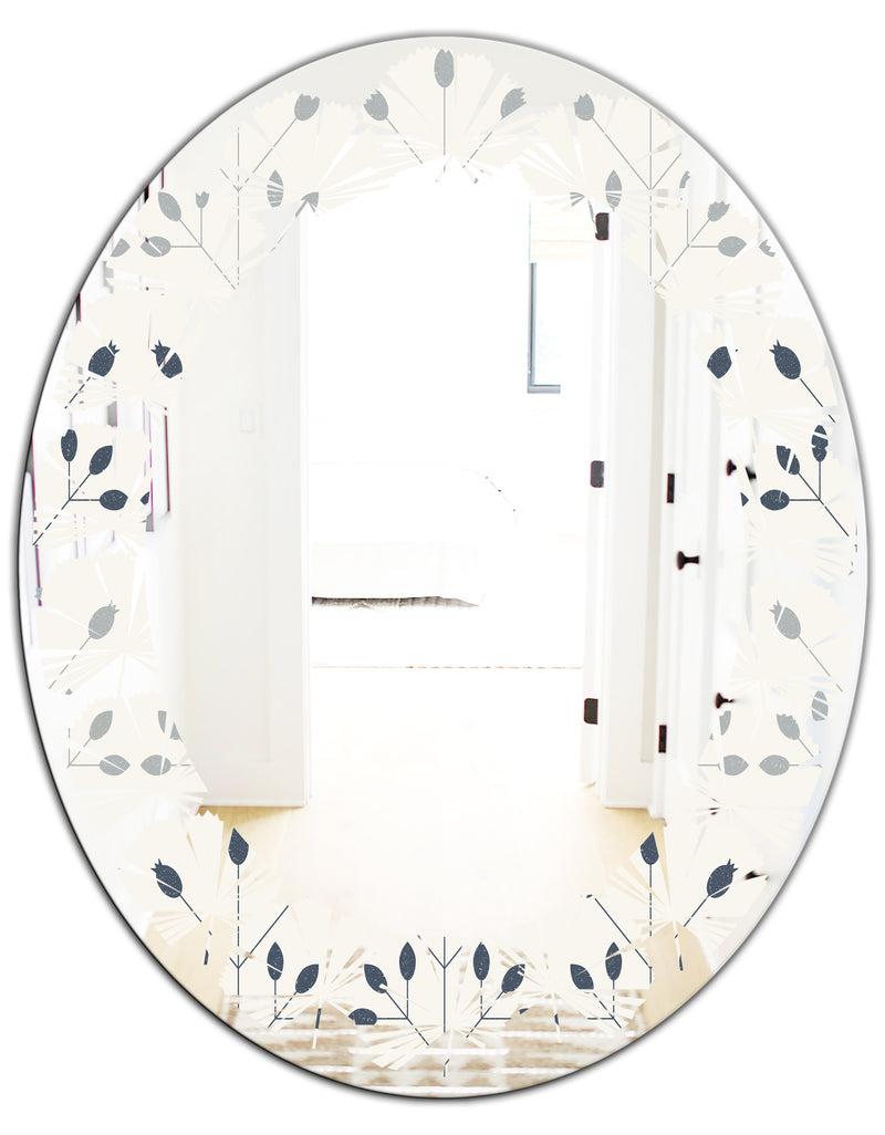 DesignQ Floral Retro Botanical Pattern I - Cottage Round Or Oval Wall Mirror - Leaves