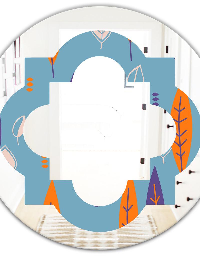 DesignQ Floral Retro Botanical Pattern II - Modern Round Or Oval Wall Mirror - Quatrefoil