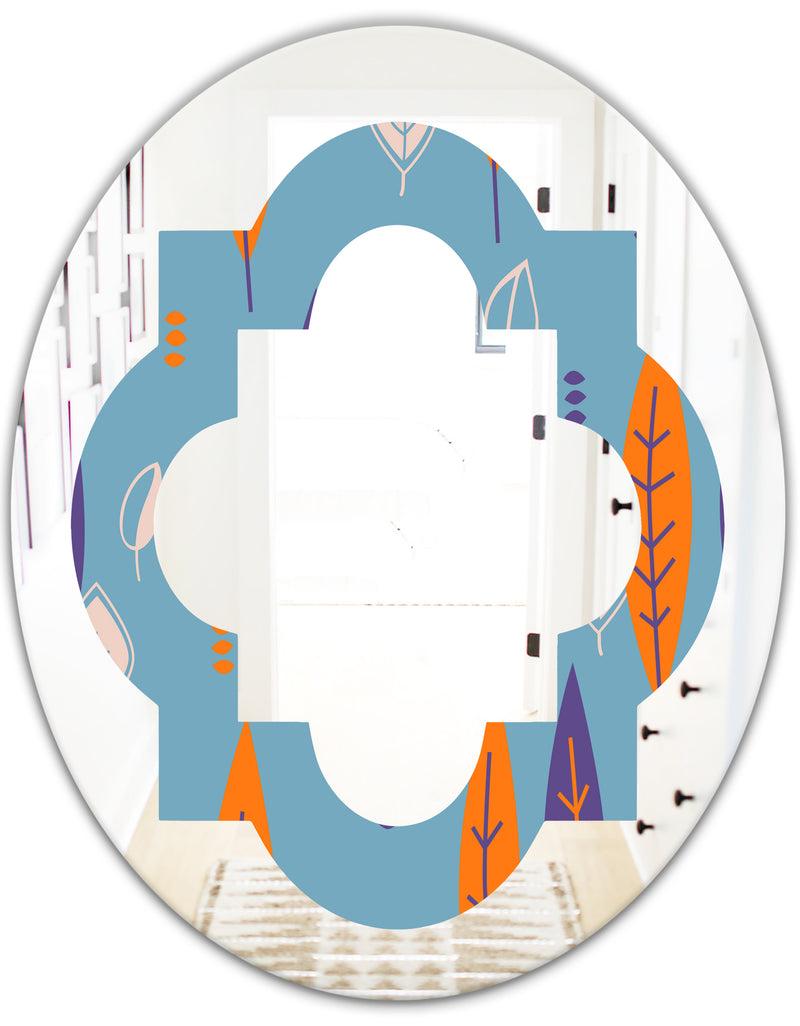 DesignQ Floral Retro Botanical Pattern II - Modern Round Or Oval Wall Mirror - Quatrefoil