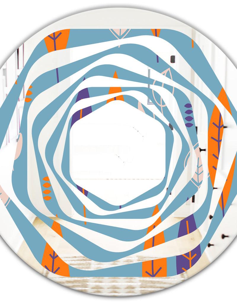 DesignQ Floral Retro Botanical Pattern II - Modern Round Or Oval Wall Mirror - Whirl