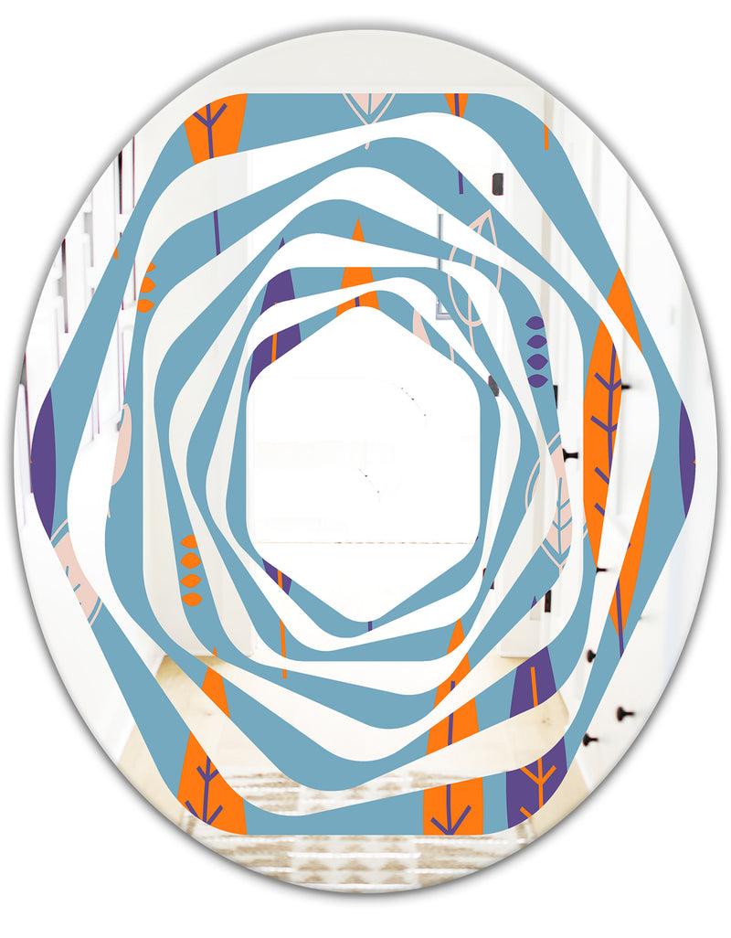 DesignQ Floral Retro Botanical Pattern II - Modern Round Or Oval Wall Mirror - Whirl