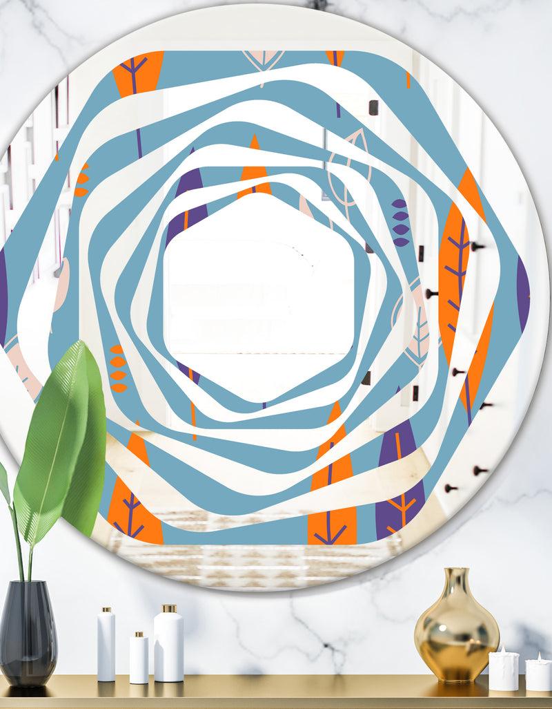 DesignQ Floral Retro Botanical Pattern II - Modern Round or Oval Wall Mirror - Whirl