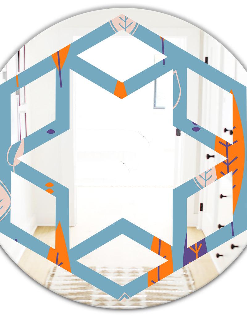 DesignQ Floral Retro Botanical Pattern II - Modern Round Or Oval Wall Mirror - Hexagon Star