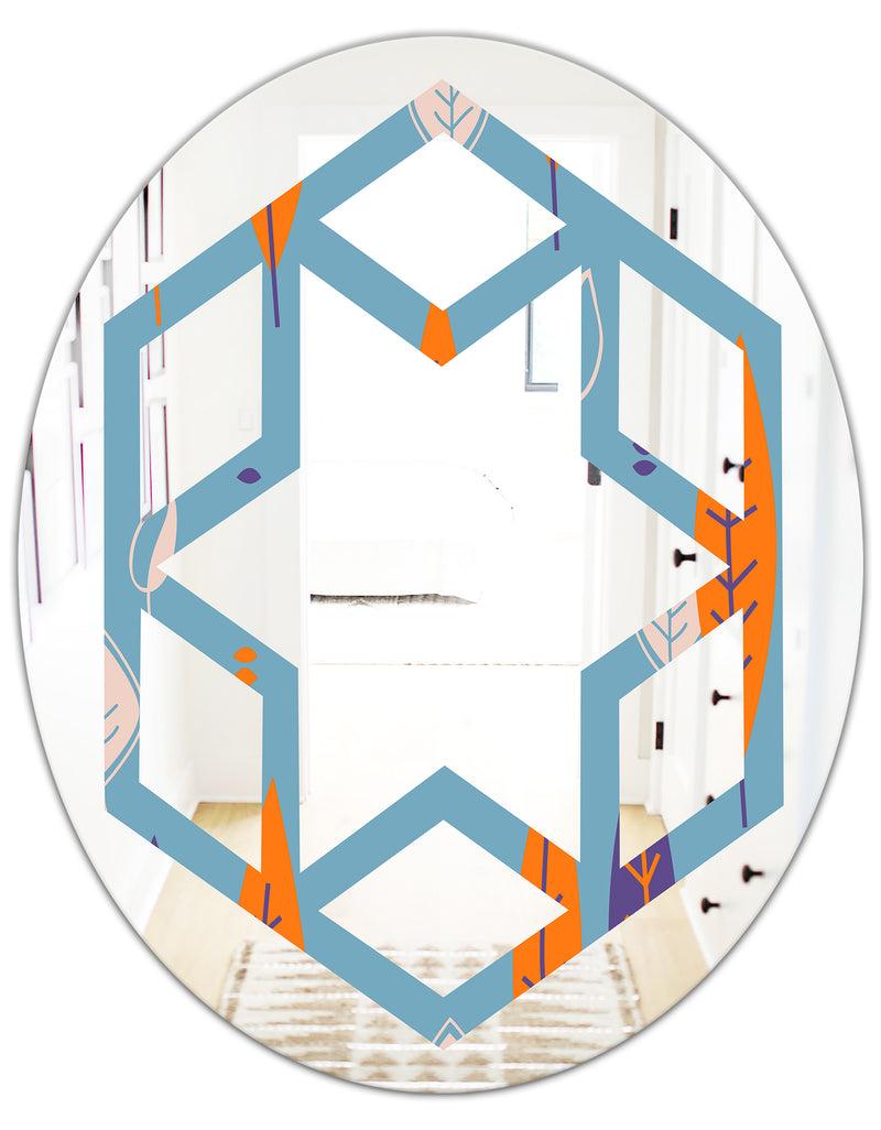 DesignQ Floral Retro Botanical Pattern II - Modern Round Or Oval Wall Mirror - Hexagon Star