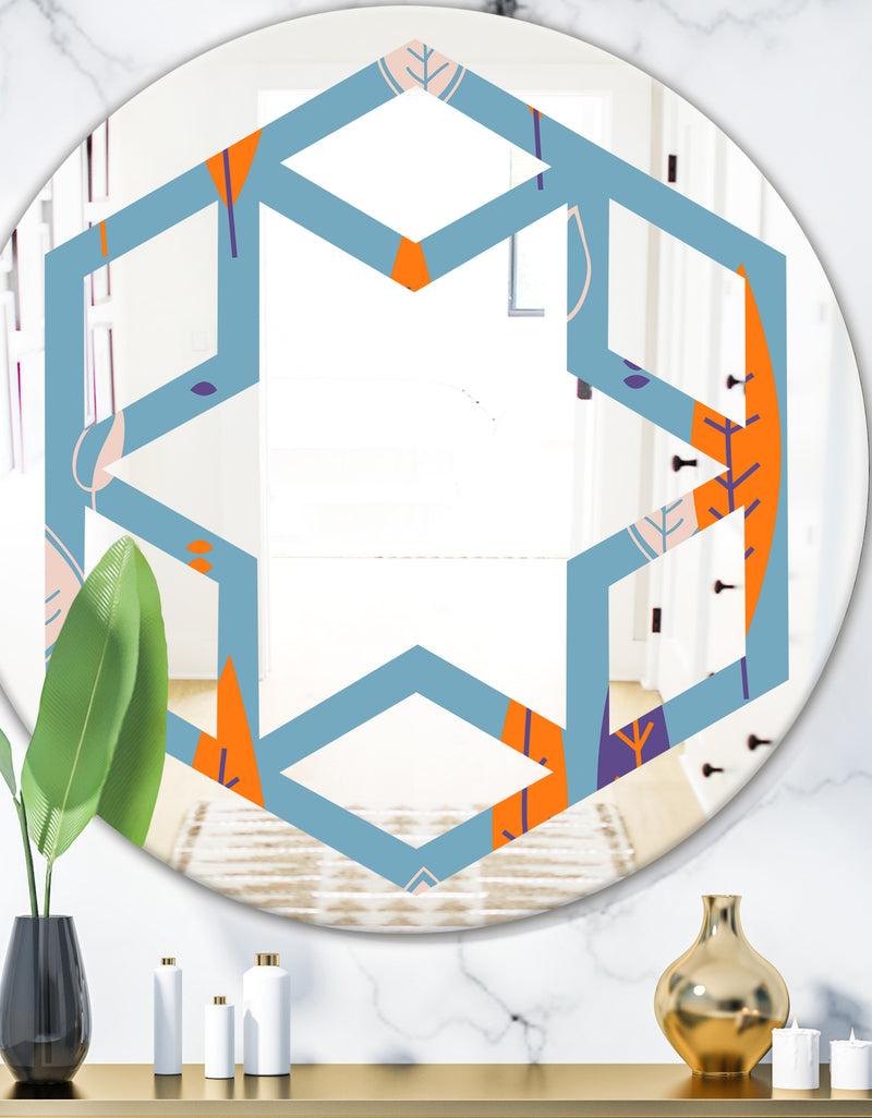 DesignQ Floral Retro Botanical Pattern II - Modern Round or Oval Wall Mirror - Hexagon Star