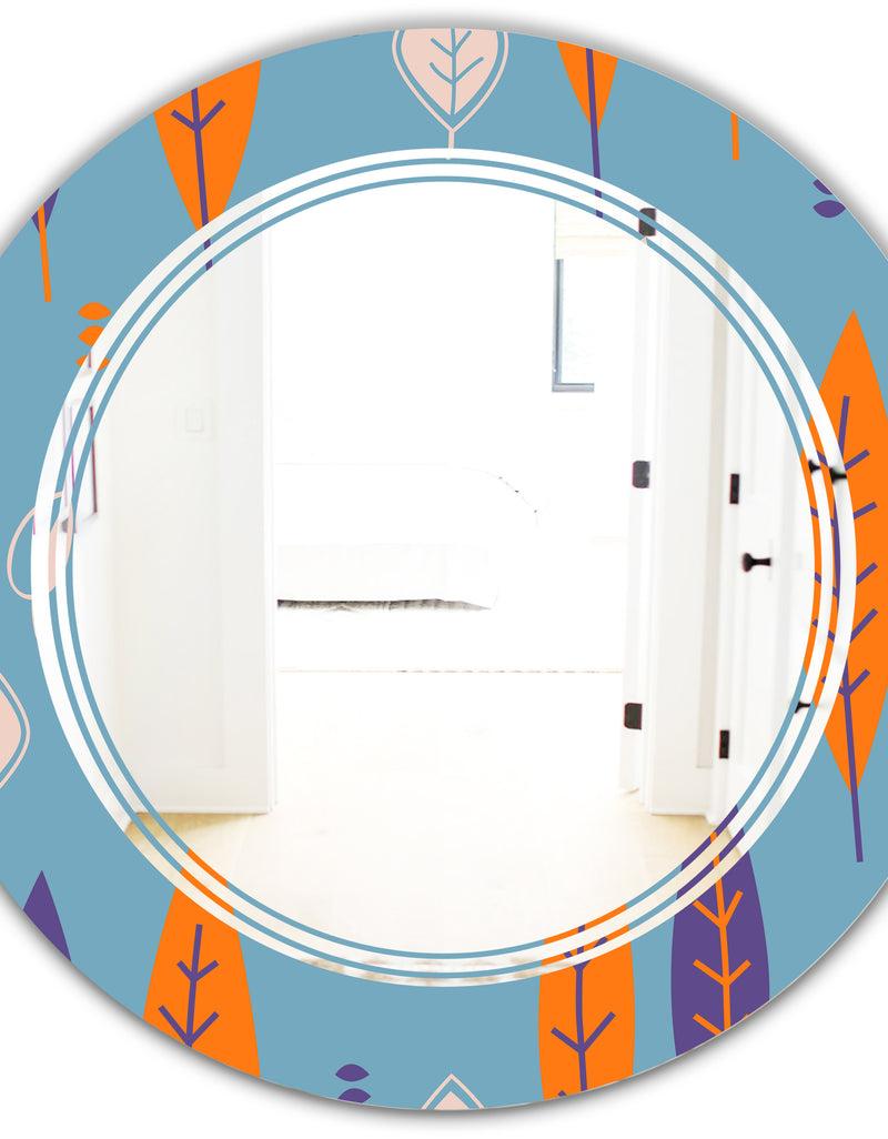 DesignQ Floral Retro Botanical Pattern II - Modern Round Or Oval Wall Mirror - Triple C