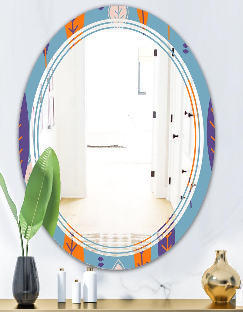 DesignQ Floral Retro Botanical Pattern II - Modern Round Or Oval Wall Mirror - Triple C