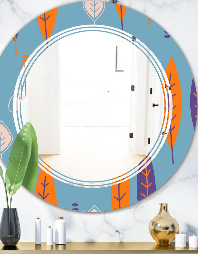 DesignQ Floral Retro Botanical Pattern II - Modern Round or Oval Wall Mirror - Triple C