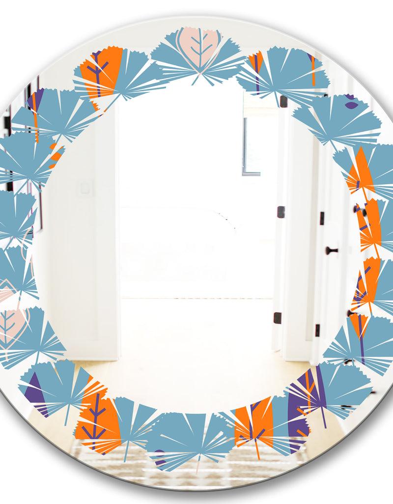 DesignQ Floral Retro Botanical Pattern II - Modern Round Or Oval Wall Mirror - Leaves