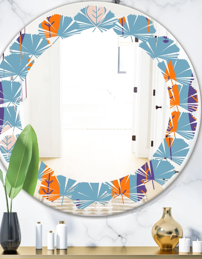 DesignQ Floral Retro Botanical Pattern II - Modern Round or Oval Wall Mirror - Leaves