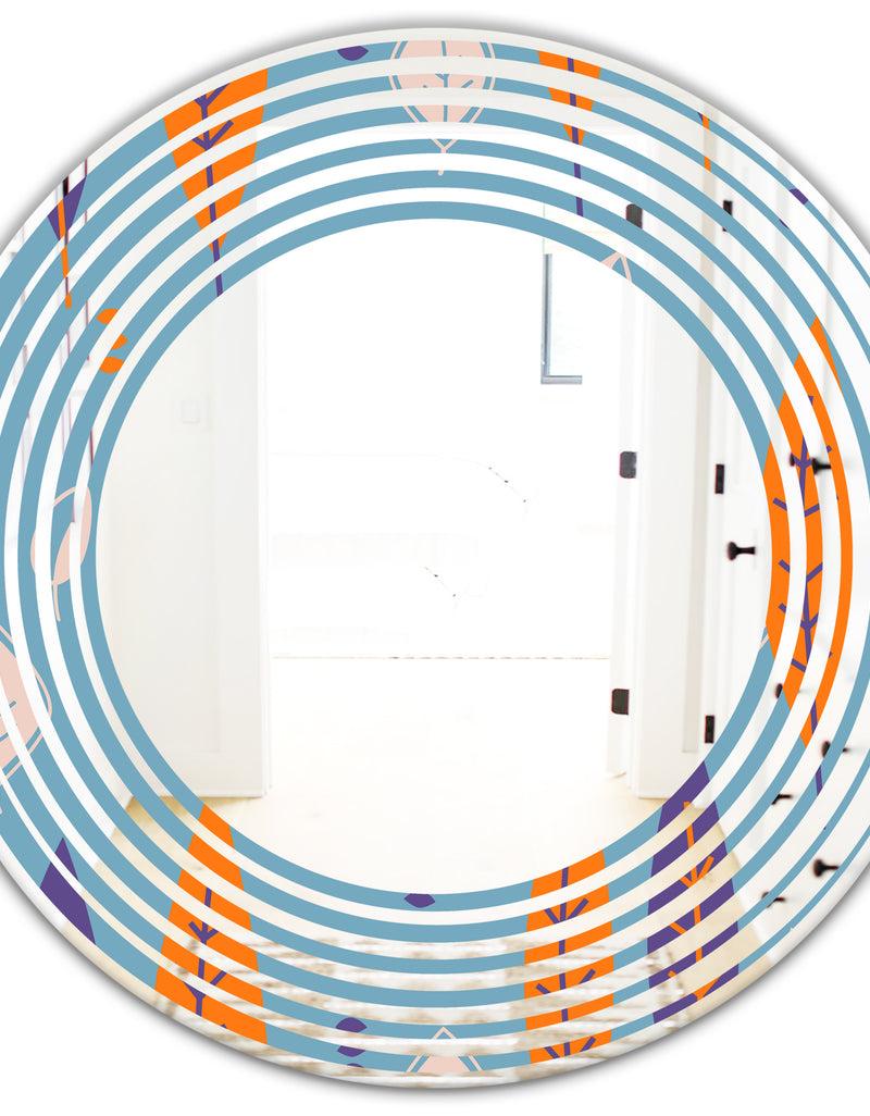 DesignQ Floral Retro Botanical Pattern II - Modern Round Or Oval Wall Mirror - Wave