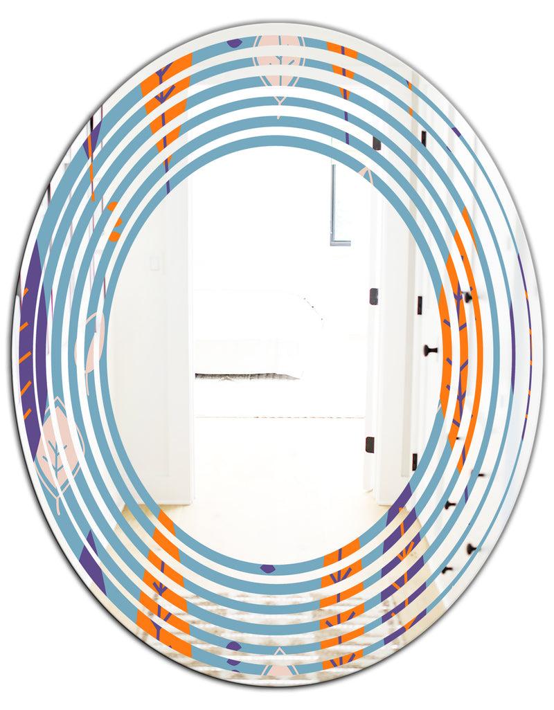 DesignQ Floral Retro Botanical Pattern II - Modern Round Or Oval Wall Mirror - Wave