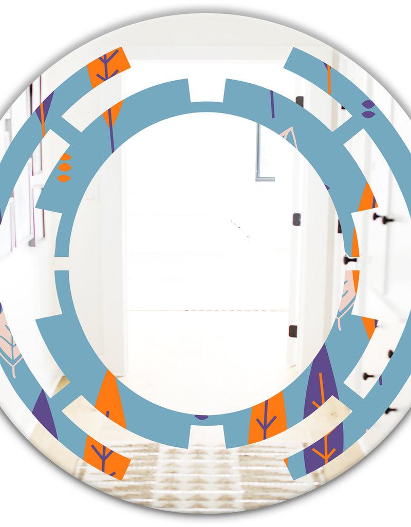 DesignQ Floral Retro Botanical Pattern II - Modern Round Or Oval Wall Mirror - Space