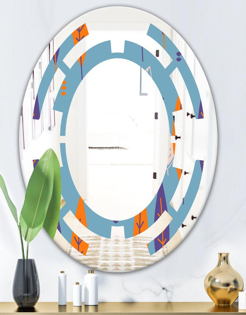 DesignQ Floral Retro Botanical Pattern II - Modern Round Or Oval Wall Mirror - Space