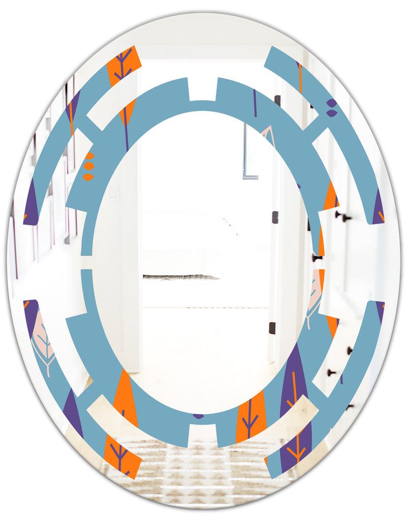 DesignQ Floral Retro Botanical Pattern II - Modern Round Or Oval Wall Mirror - Space