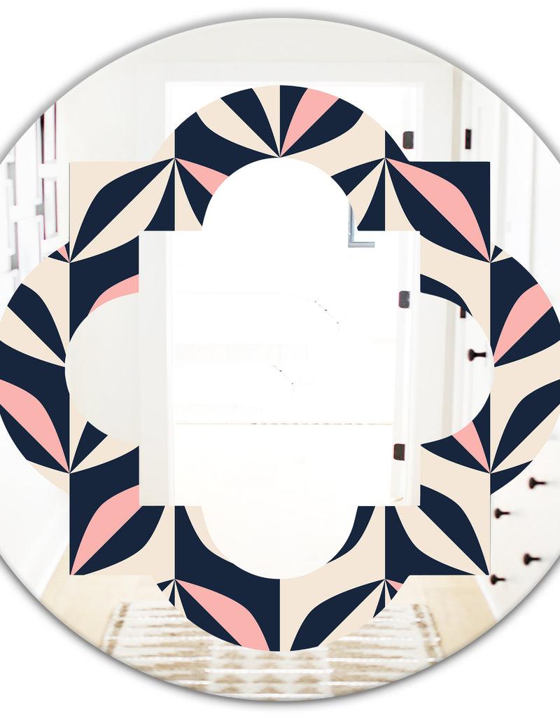 DesignQ Floral Retro Botanical Pattern III - Modern Round Or Oval Wall Mirror - Quatrefoil