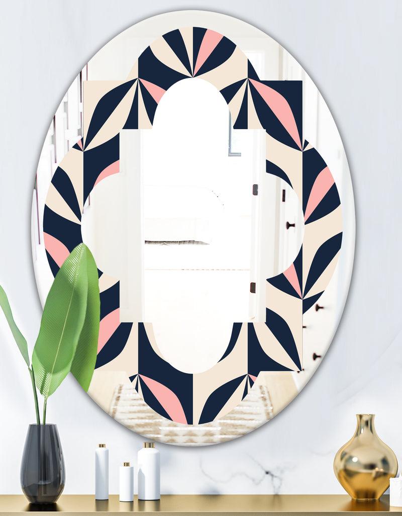DesignQ Floral Retro Botanical Pattern III - Modern Round Or Oval Wall Mirror - Quatrefoil