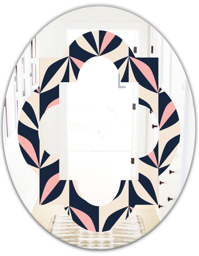 DesignQ Floral Retro Botanical Pattern III - Modern Round Or Oval Wall Mirror - Quatrefoil