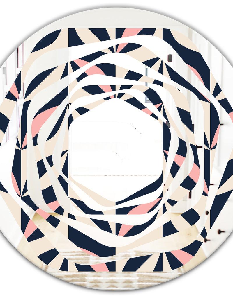 DesignQ Floral Retro Botanical Pattern III - Modern Round Or Oval Wall Mirror - Whirl