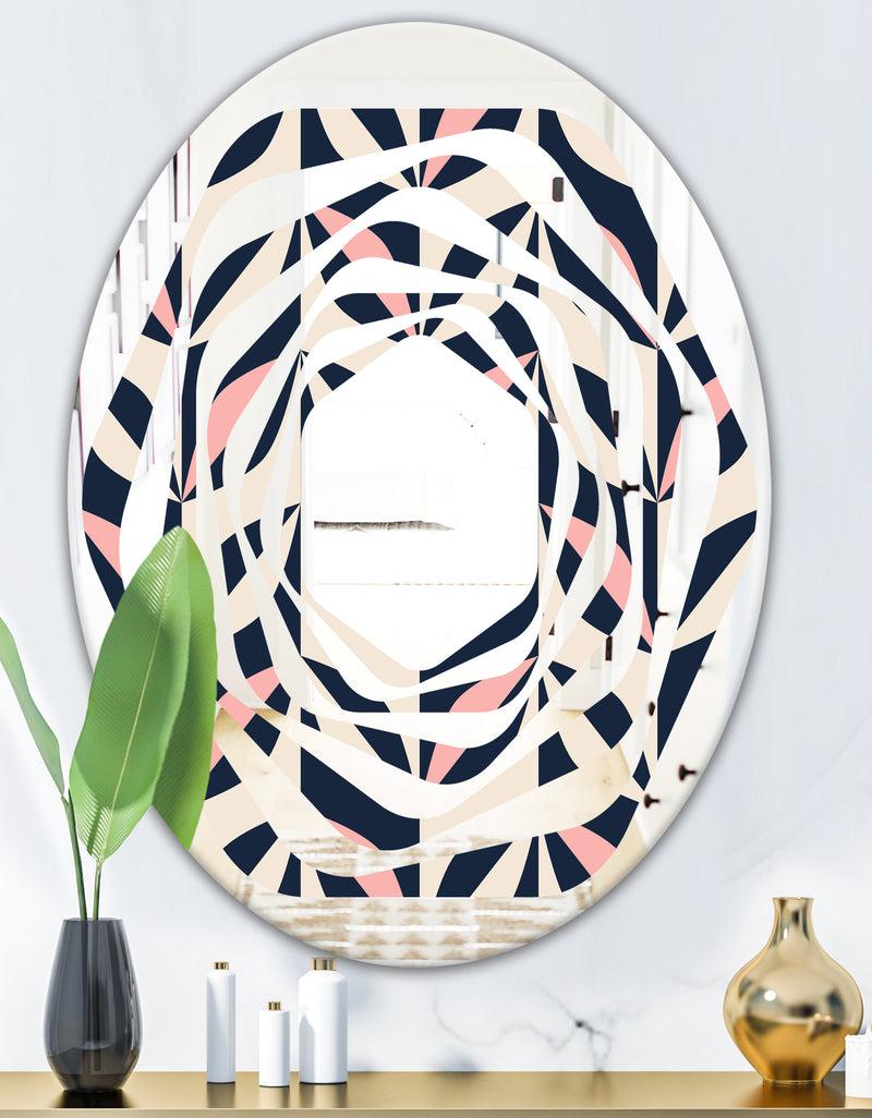 DesignQ Floral Retro Botanical Pattern III - Modern Round Or Oval Wall Mirror - Whirl