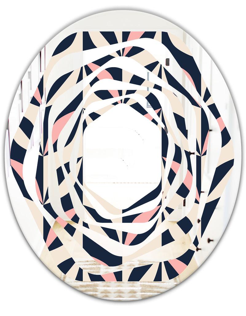 DesignQ Floral Retro Botanical Pattern III - Modern Round Or Oval Wall Mirror - Whirl