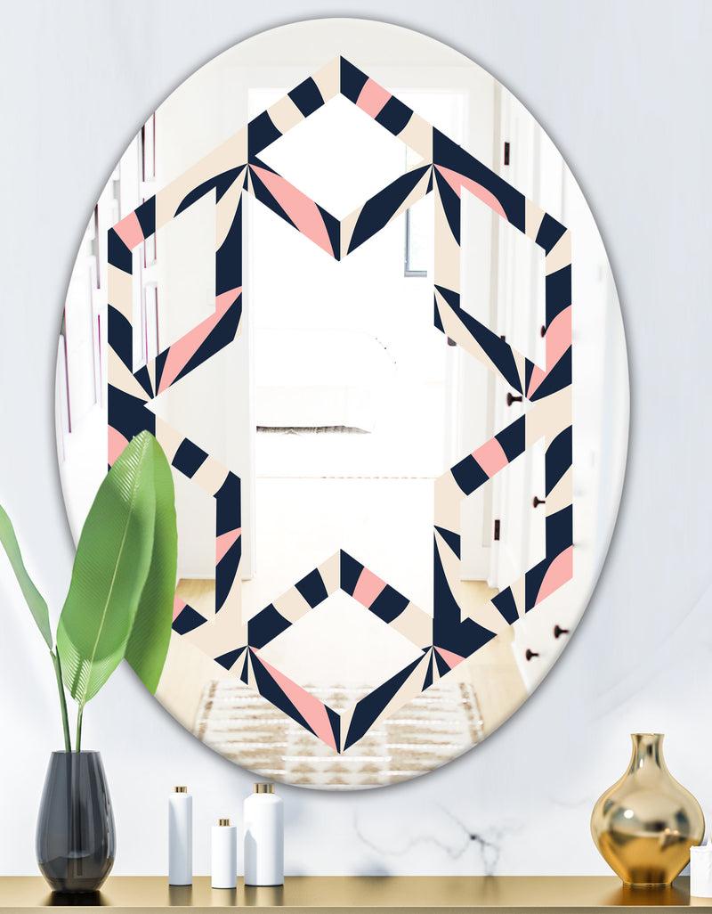 DesignQ Floral Retro Botanical Pattern III - Modern Round Or Oval Wall Mirror - Hexagon Star