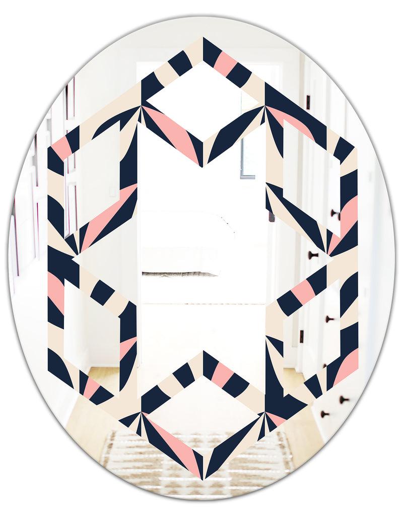 DesignQ Floral Retro Botanical Pattern III - Modern Round Or Oval Wall Mirror - Hexagon Star