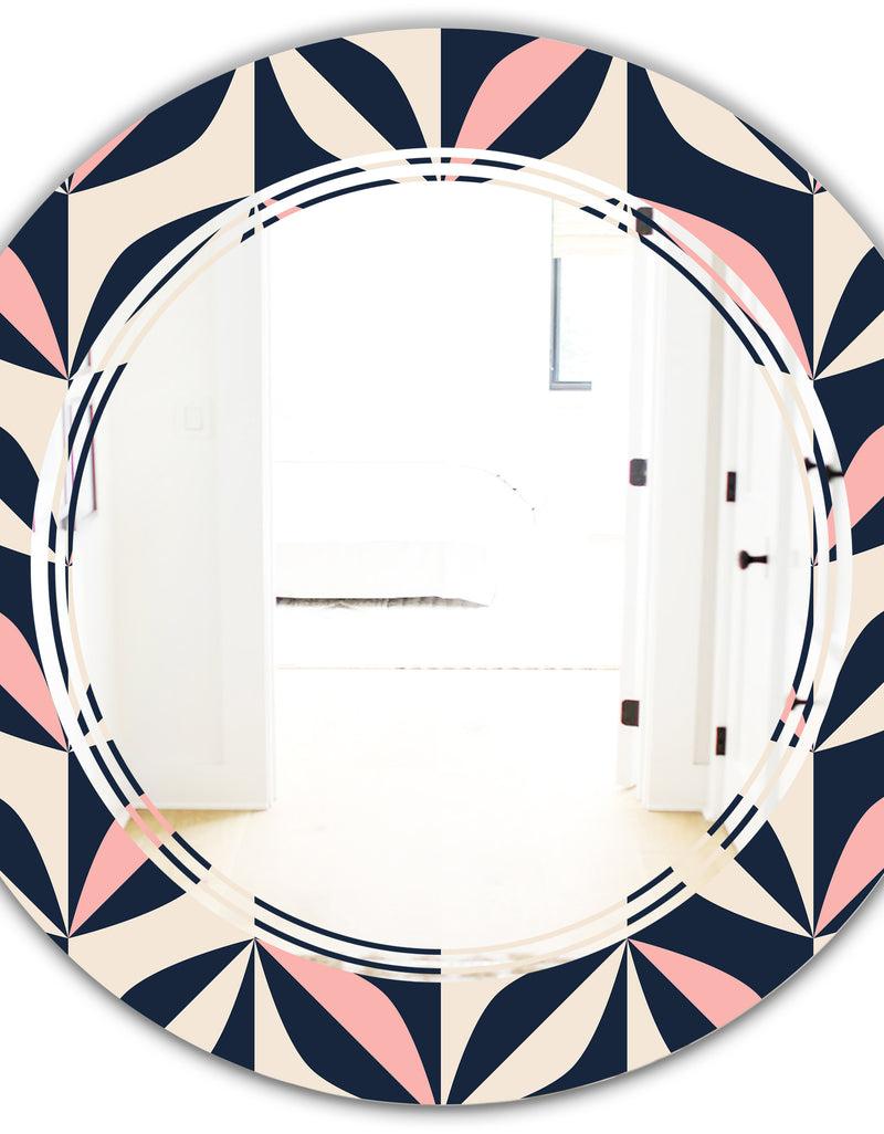 DesignQ Floral Retro Botanical Pattern III - Modern Round Or Oval Wall Mirror - Triple C