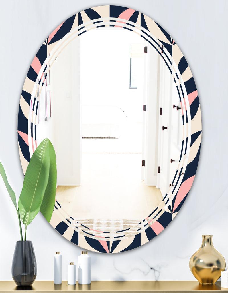 DesignQ Floral Retro Botanical Pattern III - Modern Round Or Oval Wall Mirror - Triple C