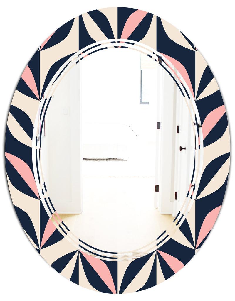 DesignQ Floral Retro Botanical Pattern III - Modern Round Or Oval Wall Mirror - Triple C